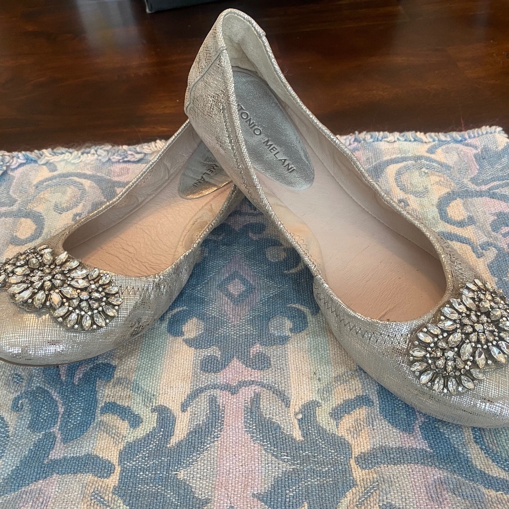 Antonio Melani Silver Metallic Flat with Embellishments - Size 10M